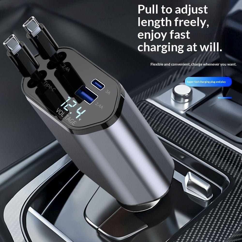 4 In 1 Retractable Car Charger Fast Car Phone Charger 120W With USB Type C Cable - Harbor Goods