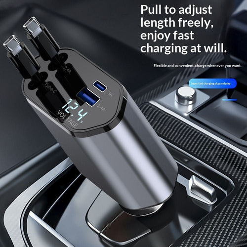 4 In 1 Retractable Car Charger Fast Car Phone Charger 120W With USB Type C Cable - Harbor Goods