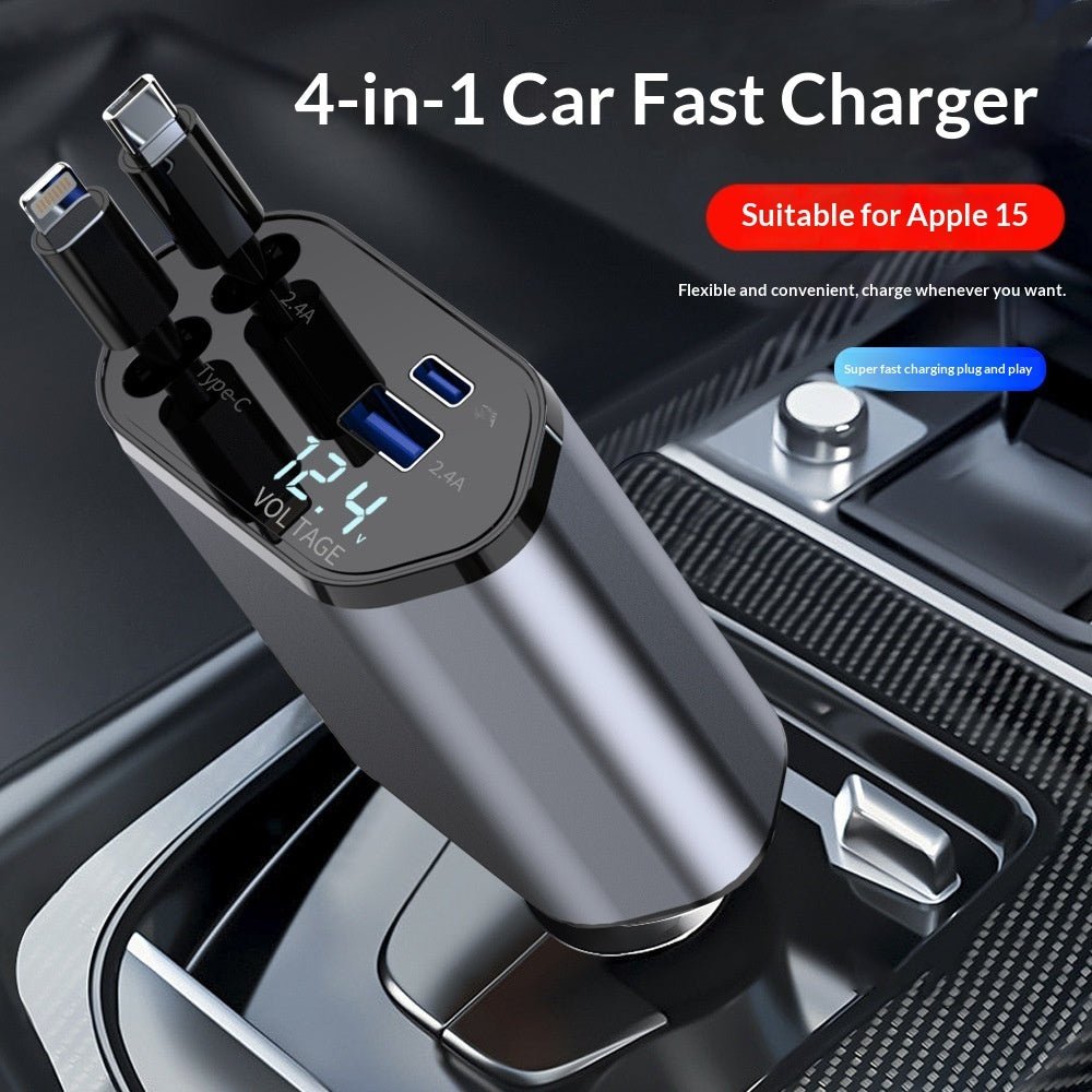 4 In 1 Retractable Car Charger Fast Car Phone Charger 120W With USB Type C Cable - Harbor Goods