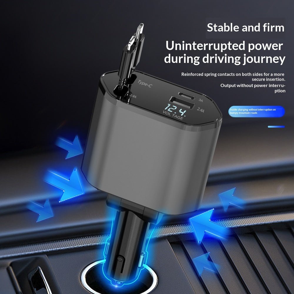 4 In 1 Retractable Car Charger Fast Car Phone Charger 120W With USB Type C Cable - Harbor Goods