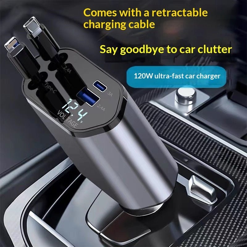 4 In 1 Retractable Car Charger Fast Car Phone Charger 120W With USB Type C Cable - Harbor Goods