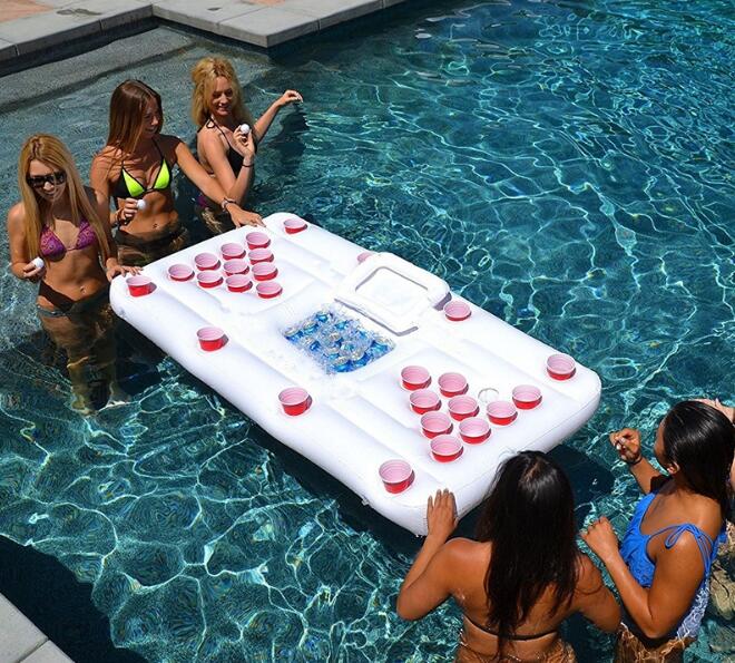 Water Party Air Mattress Ice Bucket Cooler Cup Holder Inflatable Beer Pong Table Pool Float - Harbor Goods