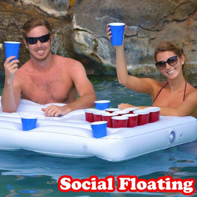 Water Party Air Mattress Ice Bucket Cooler Cup Holder Inflatable Beer Pong Table Pool Float - Harbor Goods