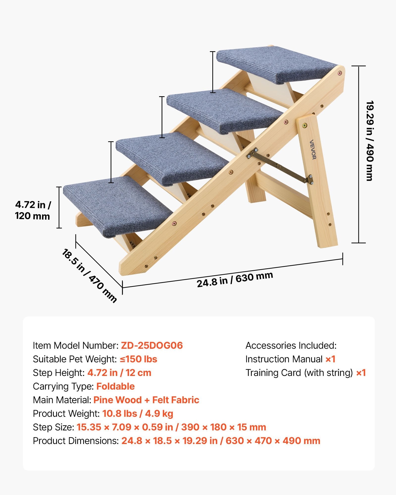 Wood Pet Stairs, 4-Step Dog Stairs For Beds, Sofa & Cars, 150lbs Load Capacity, Floded Flat Design, Stable & Sturdy Cat & Dog Step Ladder For Small Medium Large Older Pet Puppy Essentials - Harbor Goods